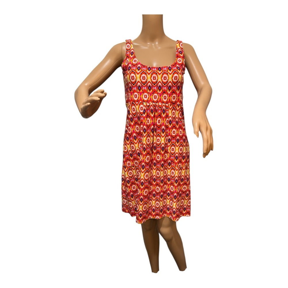 Jude Connally Lucy Dress SZ XS Vibrant Geometric Print Orange Yellow Scuba feel
